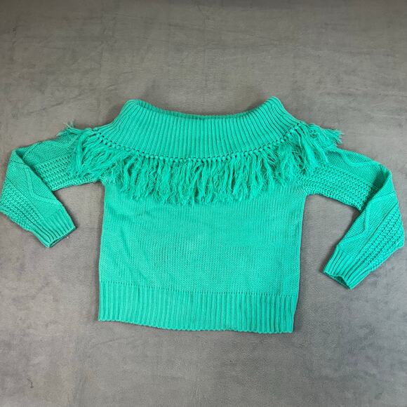 Rock & Roll Cowgirl Womens Teal Green Knitted Fringe Sweater Chunky Core Large‎ - Picture 1 of 7